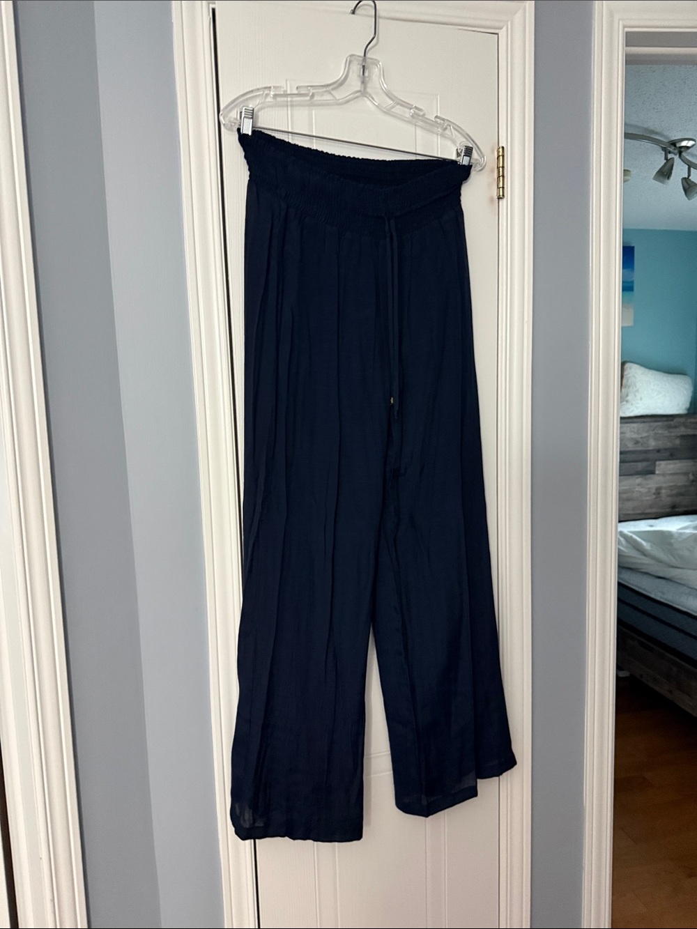 Wide Leg Women's Pants - Navy Blue